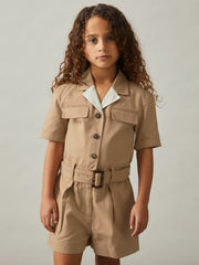 9-13 yrs Cotton-Lyocell Utility Playsuit in Camel