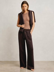 Petite Wide-Leg Interlock Drawstring Joggers in Plum