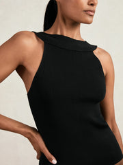 Low-Back Rib-Knit Vest in Black