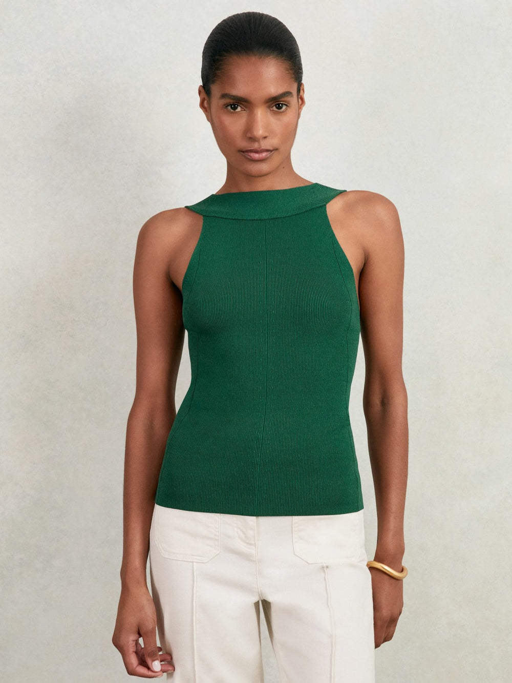 Low-Back Rib-Knit Vest in Green