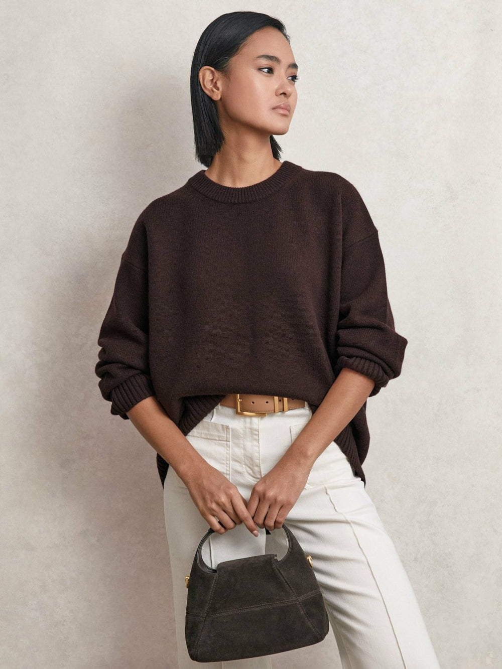 Wool-Cashmere Crew-Neck Jumper in Plum