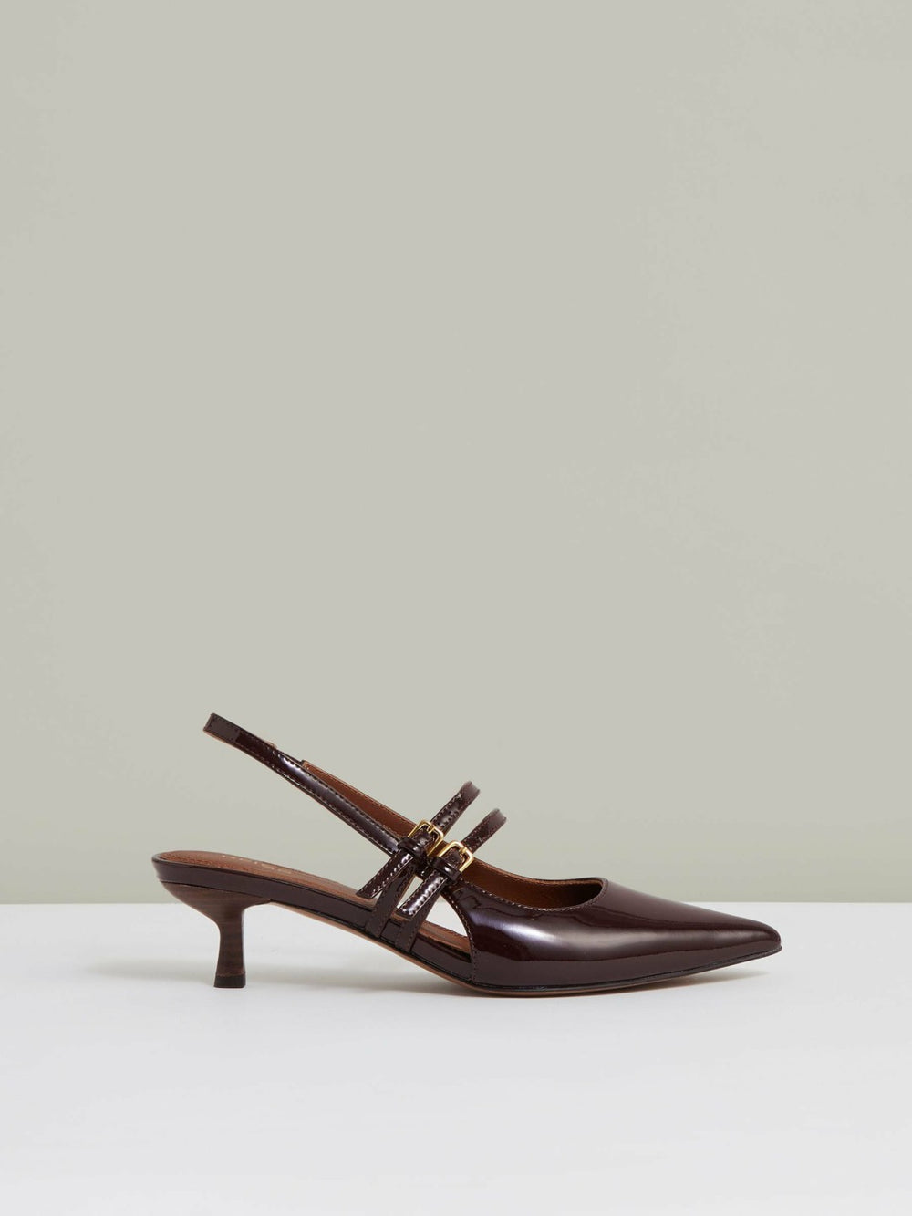 Leather Slingback Buckle Court Shoes in Oxblood