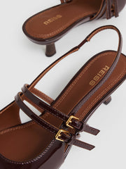 Leather Slingback Buckle Court Shoes in Oxblood