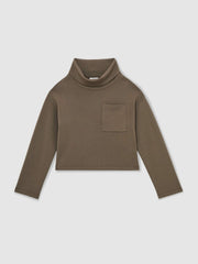 Interlock Jersey Funnel Neck Sweatshirt in Khaki Green