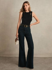 Cut-Out Rib-Knit Vest in Black