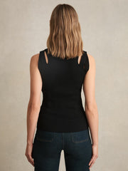 Cut-Out Rib-Knit Vest in Black