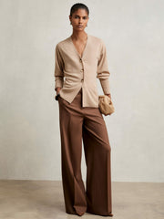 Wool-Blend Fitted Cardigan With Cashmere in Neutral