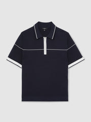 Half Zip Tipped Polo Shirt in Navy/White