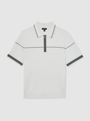 Half Zip Tipped Polo Shirt in White/Green