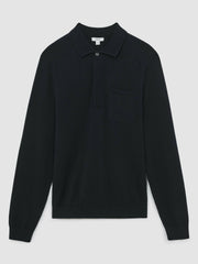 Cotton Concealed Placket Polo Shirt in Navy