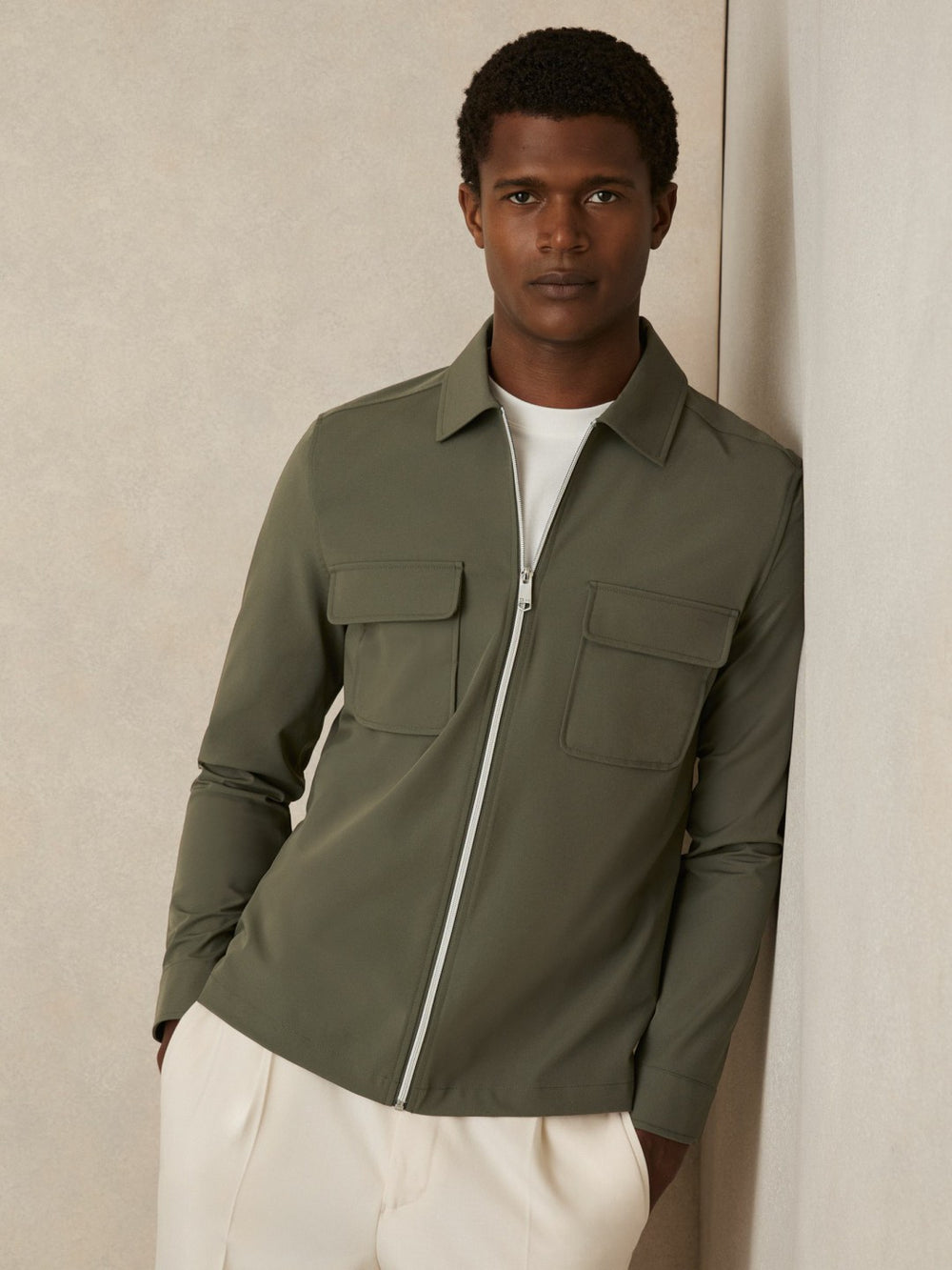 Technical Zip-Through Overshirt in Green