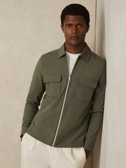 Technical Zip-Through Overshirt in Green