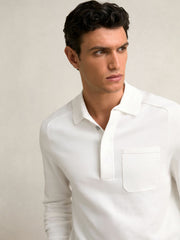 Cotton Concealed Placket Polo Shirt in White