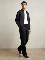 Lyocell-Cotton Zip-Through Twill Jacket in Navy