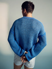 | Tom Daley Chunky Knit Jumper in Soft Blue