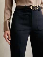 Twill Patch-Pocket Flared Trousers in Navy