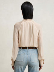 Silk Blend Chiffon Tie-Neck Blouse in Pale Pink