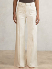 Petite Patch-Pocket Flared Jeans in Ecru