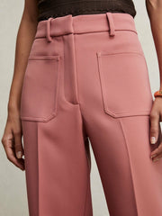 Twill Patch-Pocket Flared Trousers in Pink