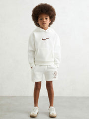 13-14 yrs Cotton Blend Palm Embroidered Shorts in Off White