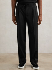 Relaxed-Fit Twill Drawstring Trousers in Black
