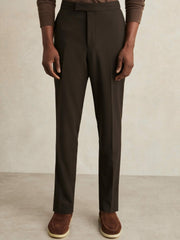 Slim-Fit Internal-Drawstring Trousers in Brown