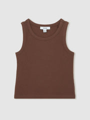 9-13 yrs Stretch-Cotton Ribbed Vest in Chocolate