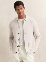 Button-Through Ribbed-Sleeve Shirt in Oatmeal Brown