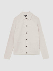 Button-Through Ribbed-Sleeve Shirt in Oatmeal Brown