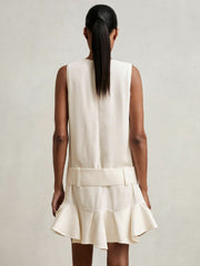 Ruffle Hem Belted Mini Dress in Ivory