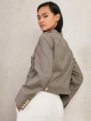 Wool Twin-Pocket Cropped Jacket in Neutral Check