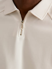Textured Raglan Half-Zip Polo Shirt in Stone
