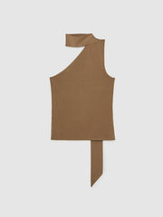 One Shoulder Scarf Top in Taupe Neutral