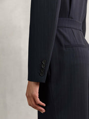 Pinstripe Tailored Wide-Leg Jumpsuit with Wool in Navy