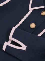 13-14 yrs Piped Knitted Collar Top in Navy
