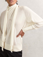 Wool Scarf-Tie Draped Jumper in Cream