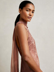 Chiffon Floral Cape Maxi Dress in Pale Pink