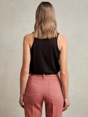 Cotton-Blend Cowl-Neck Sleeveless Top in Plum Purple