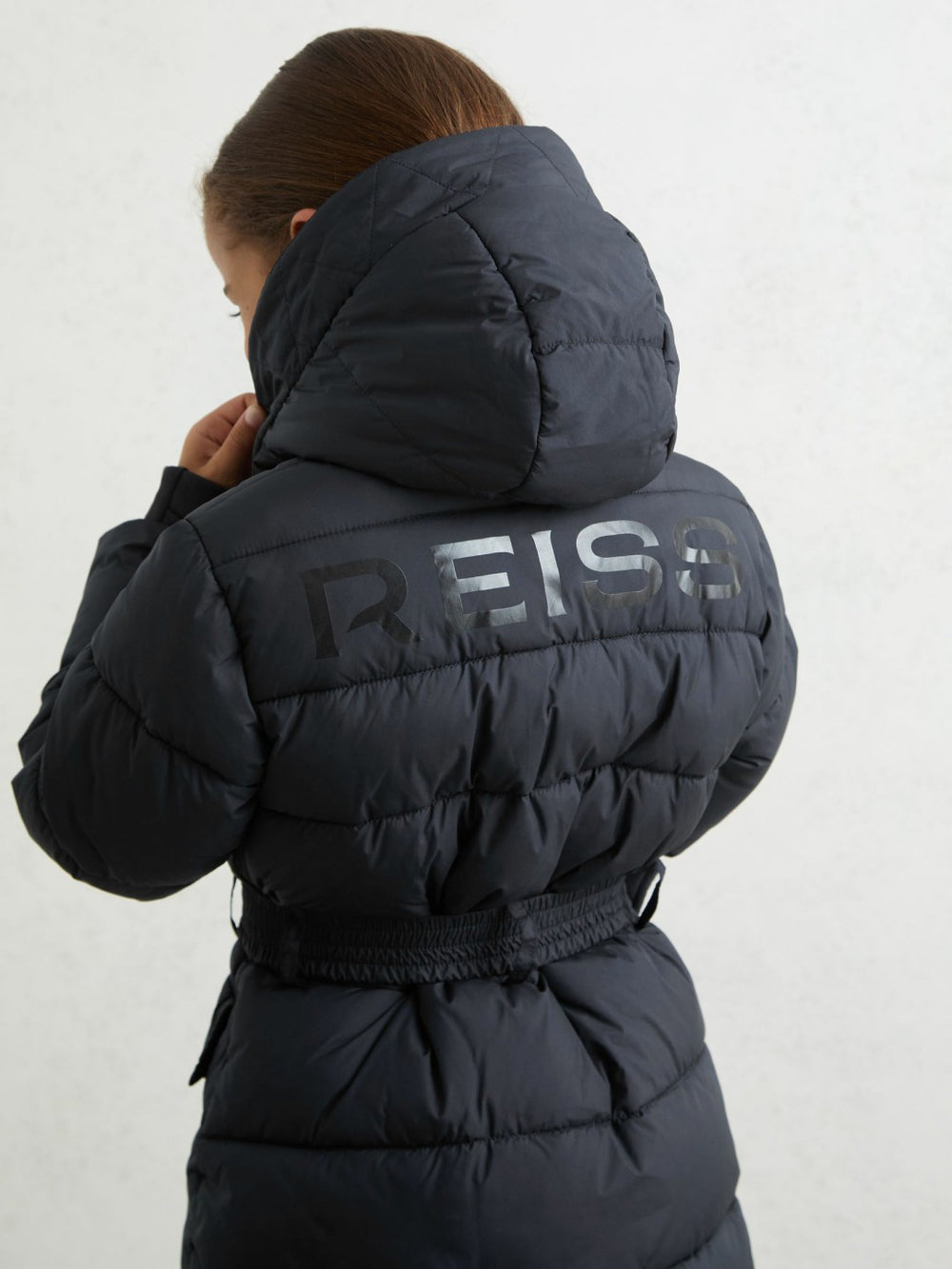 Longline Hooded Puffer Coat in Navy