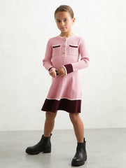 13-14 yrs Scallop-Trim Rib-Knit Dress in Pink