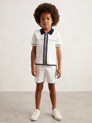 13-14 yrs Tipped Knit Zip-Through Shirt in White/Navy