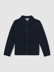 3-9 yrs Wool V-Stitch Button-Through Cardigan in Navy Blue