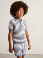 3-9 yrs Knitted Stripe Half-Zip Polo Shirt in Blue/White