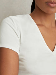 Stretch Cotton V-Neck T-Shirt in White