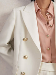 Double-Breasted Twill Suit Blazer With Wool in White