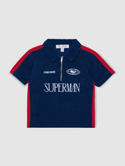 3-9 yrs Superman Towelling Polo Shirt in Blue/Red