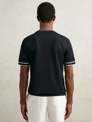Textured Crew-Neck Tipped T-Shirt in Navy Blue