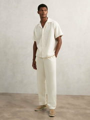 Cotton-Blend Crochet Shirt in Off White