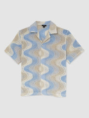 Wave Crochet Cuban Collar Shirt in Blue Multi