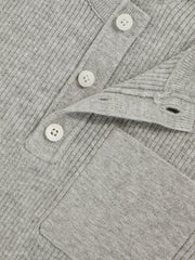 3-9 yrs Cotton-Blend Rib-Knit Henley Top in Mid Grey Melange